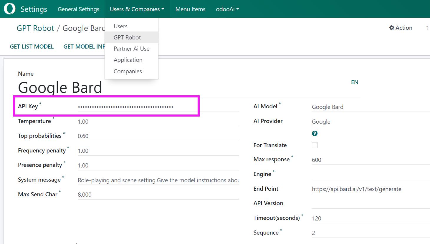 Google Bard Ai for odoo ai center