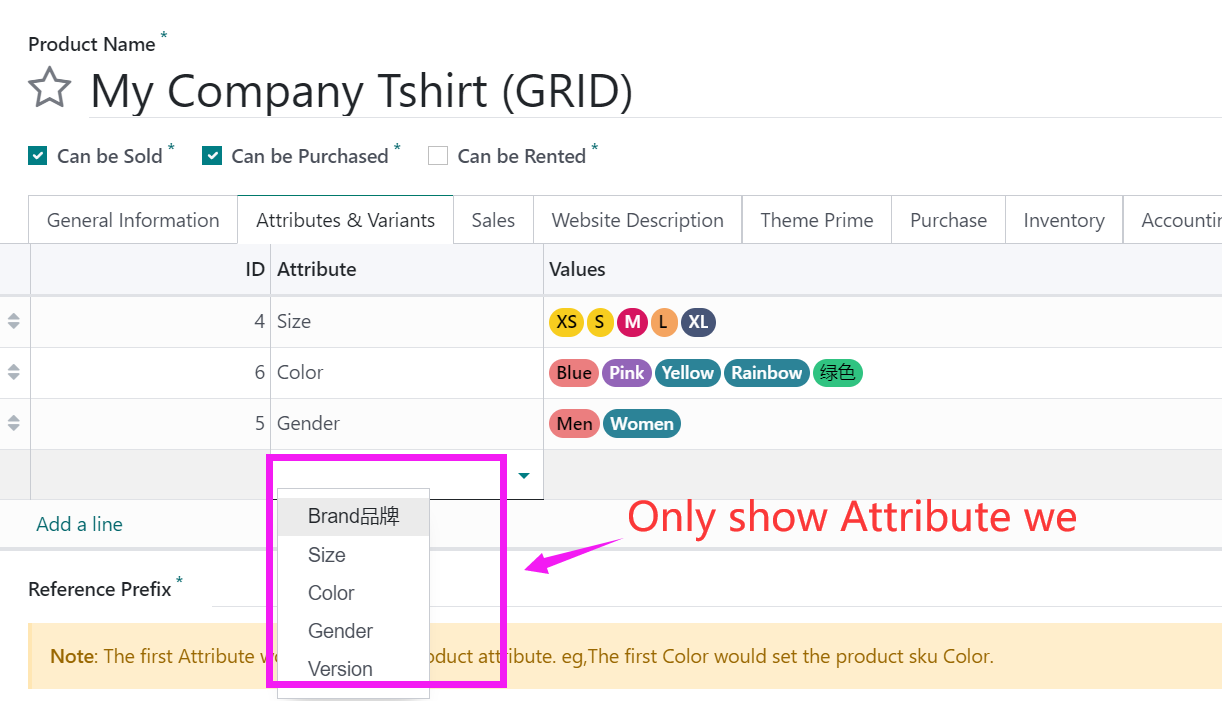 Category Variant. Each category have own attributes.Color manager. Size manager. version manager.