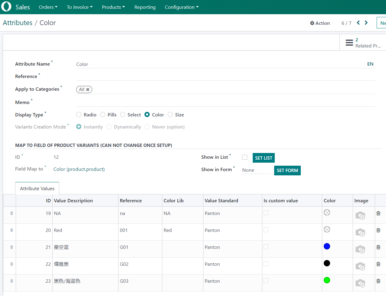 Category Variant. Each category have own attributes.Color manager. Size manager. version manager.