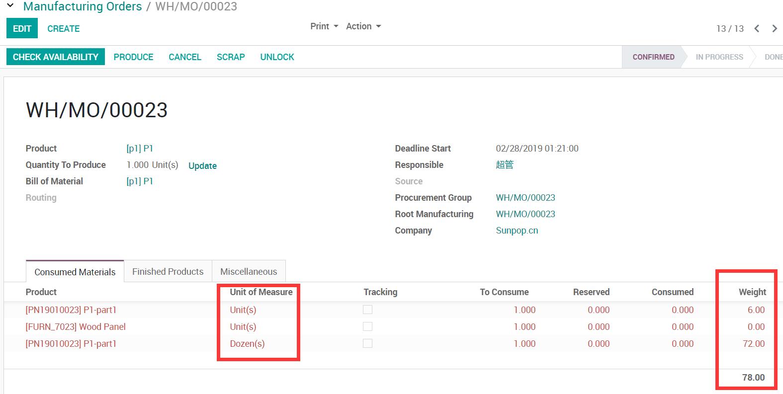 Purchase Order Weight