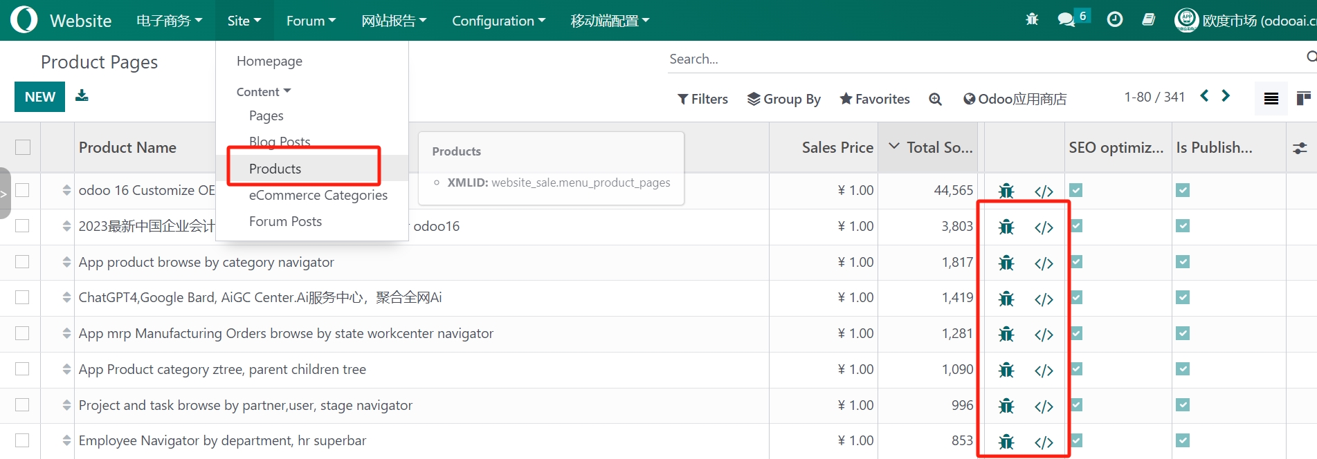 editor for website product page (Switch to Developer Mode)