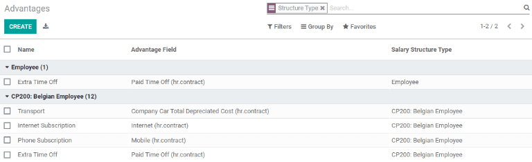 Settings available for payroll.