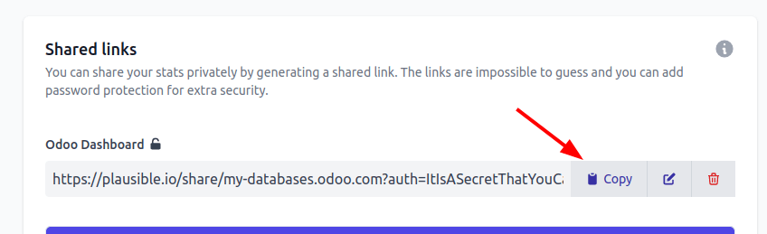 Copy the shared link URL from Plausible.io