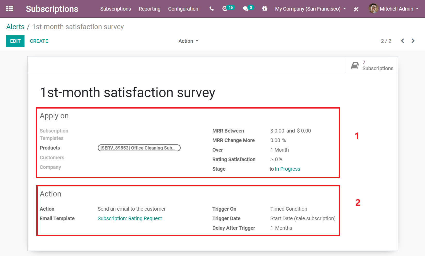 New automatic alert in Odoo Subscriptions