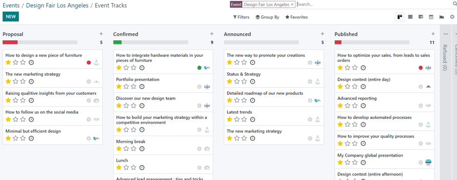 Typical event tracks page for an event in the Odoo Events application.