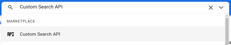 Search bar containing "Custom Search API" on Google Cloud Platform