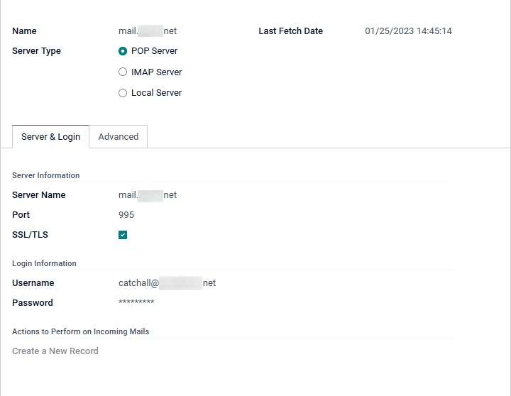 Incoming mail server configuration on Odoo.