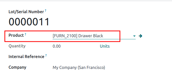 New lot number creation form with assigned product.