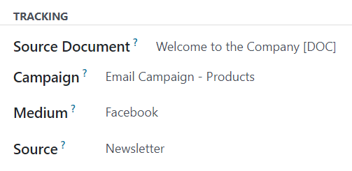 The Tracking section of the Other Info tab of a quotation form in Odoo Sales.