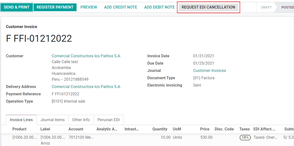 Request invoice cancellation button