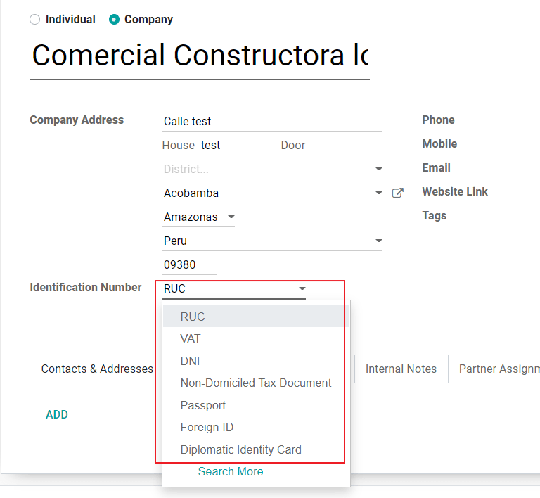 Partner identification type