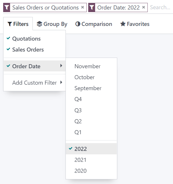 Using preconfigured filters on the Sales Analysis report