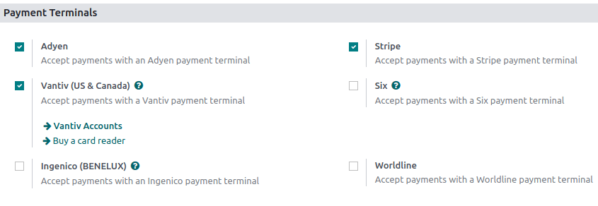 checkbox in the settings to enable a payment terminal