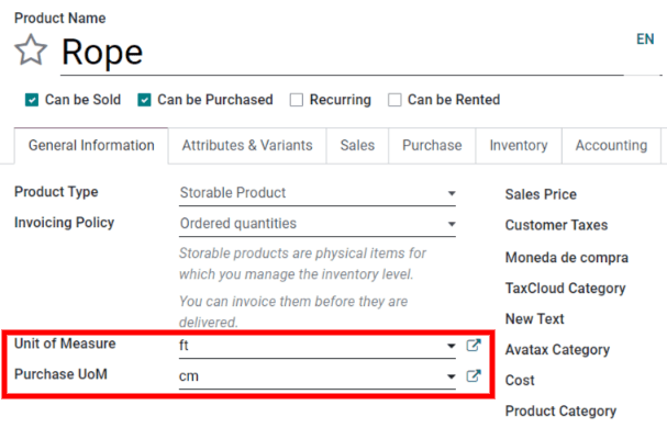 Specify unit of measure for handling a product vs. when it's purchased.