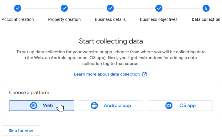 选择一个平台用于您的 Google Analytics 媒体资源。