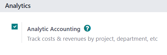 在 Odoo 会计设置页面激活辅助核算设置的效果。