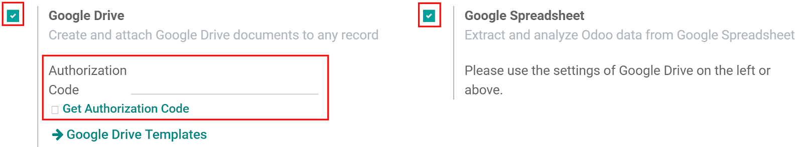 在Odoo中启用谷歌驱动和谷歌电子表格功能