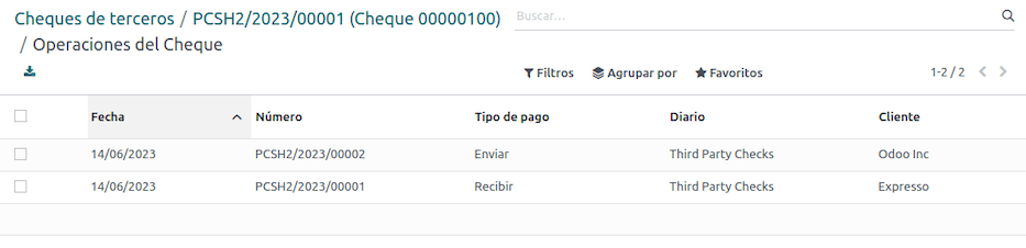 支票操作菜单。