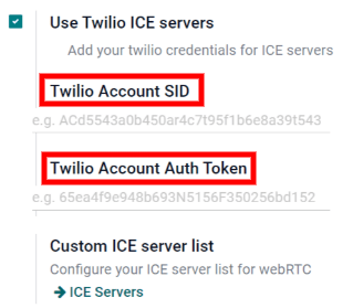 在Odoo一般设置中启用“使用Twilio ICE服务器”选项。