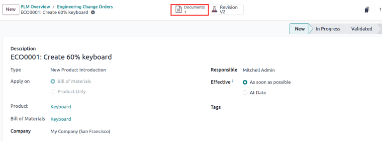 从活动 ECO 显示 *文档* 智能按钮。