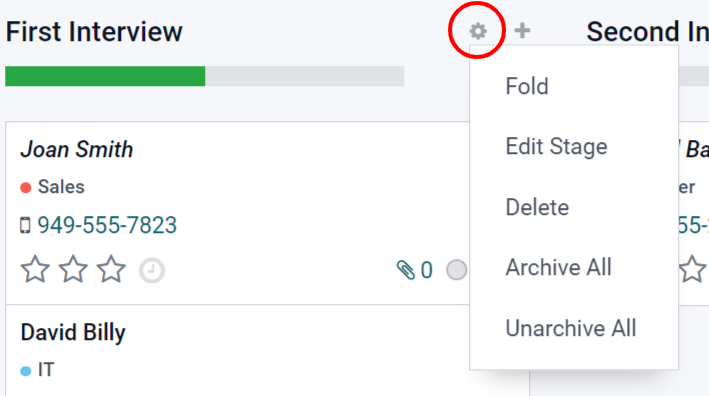 鼠标移动到列名上时出现的齿轮图标，以及点击后显示的下拉菜单。