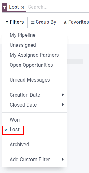 搜索列，重点放在“已丢失”筛选器。