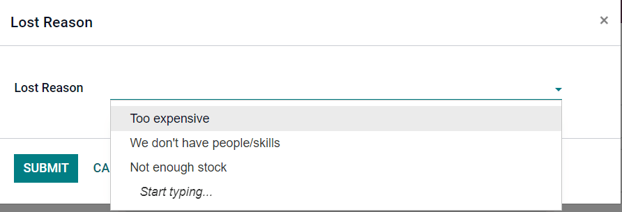 丢单原因弹窗，附带示例原因。
