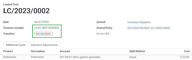到岸成本清单记录上的报关单号。