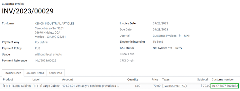 已确认销售订单产品上的报关单号。