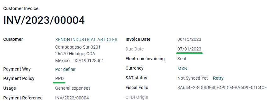 符合 PPD 要求的发票示例。