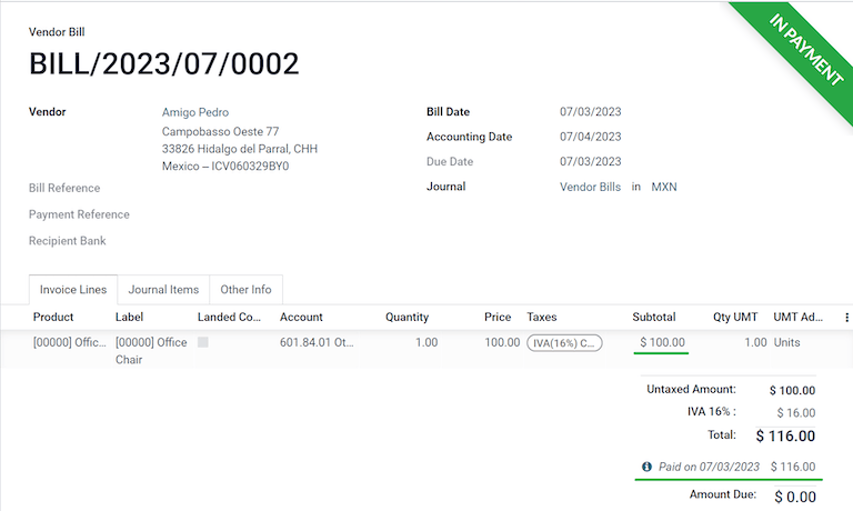 付款中的供应商账单。