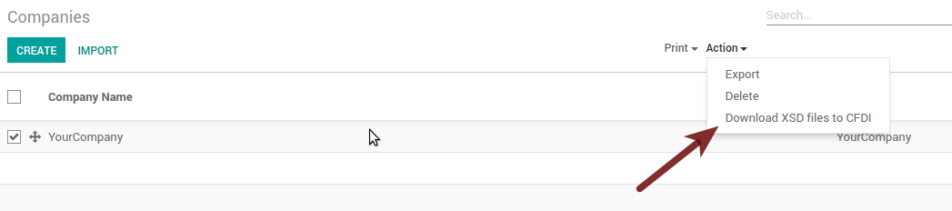 从Odoo公司列表视图将XSD文件下载到CFDI