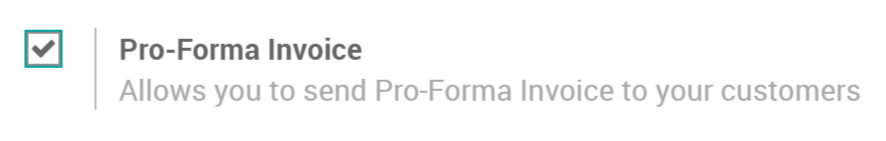 The Pro-Forma Invoice feature setting in the Odoo Sales application.