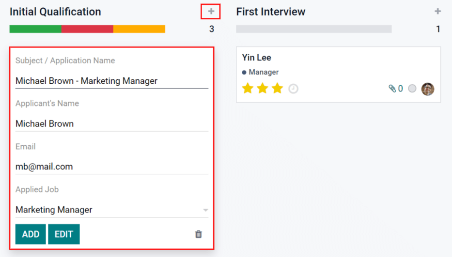 通过 “快速添加” 功能录入的新申请人表单所有字段。
