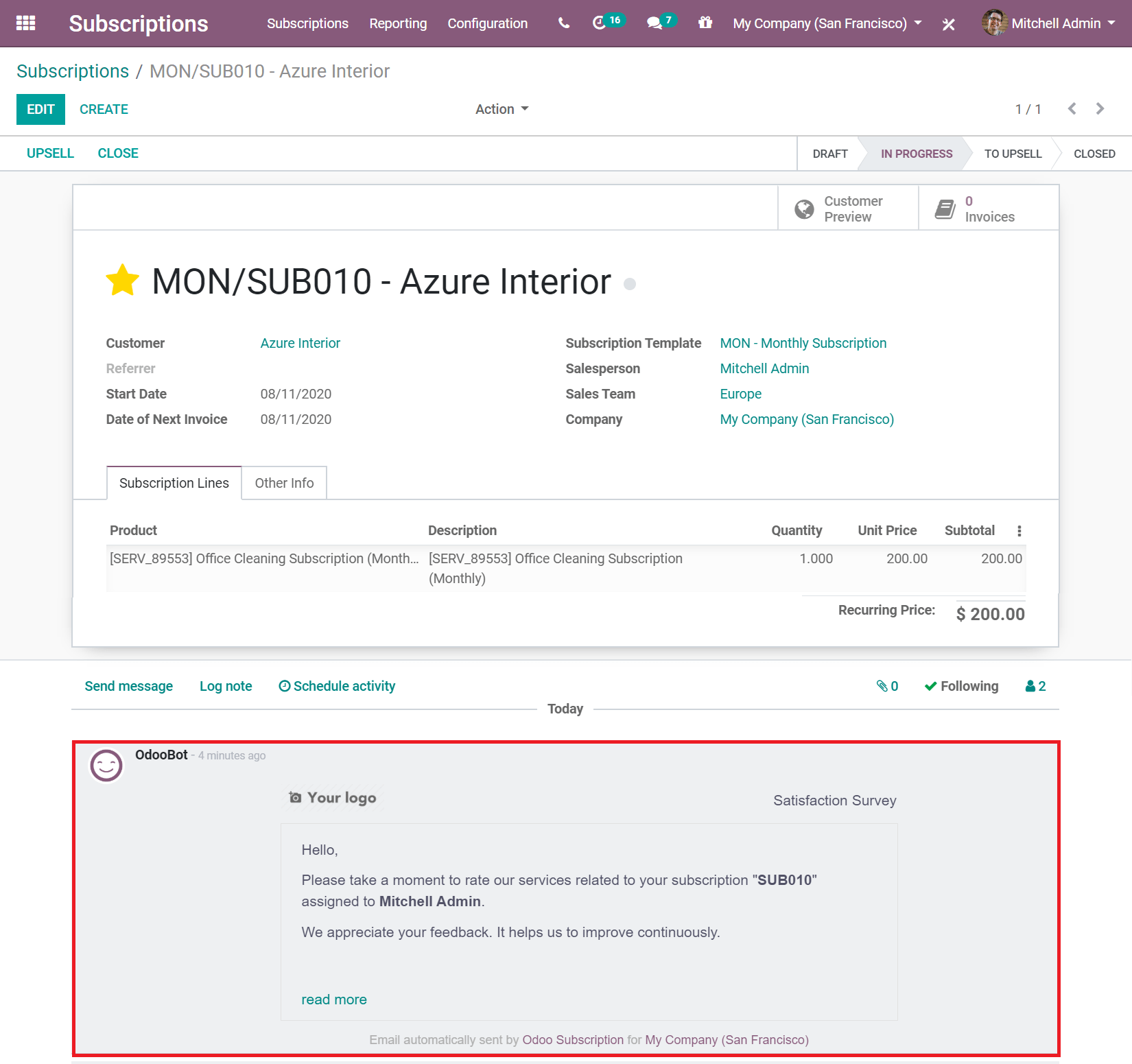 Odoo订阅满意度调查