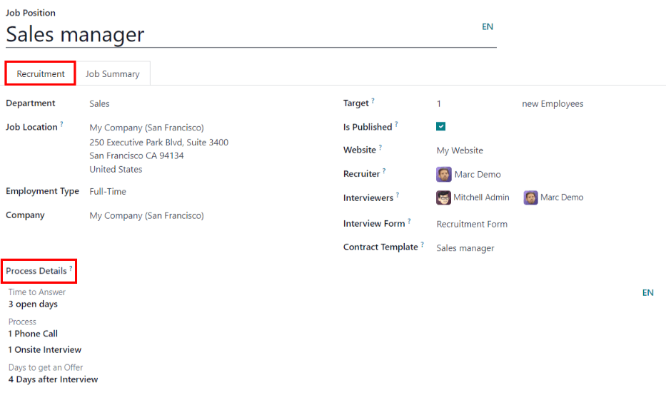 在招聘标签页填写职位详细信息。
