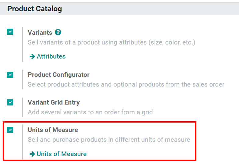 Enable the units of measure option in Odoo Sales