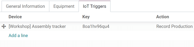 The IoT Triggers tab of the work center form.
