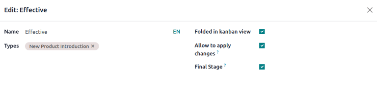 Configuration of the closing stage.