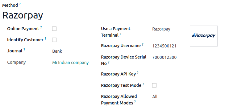 Razorpay 连接表单
