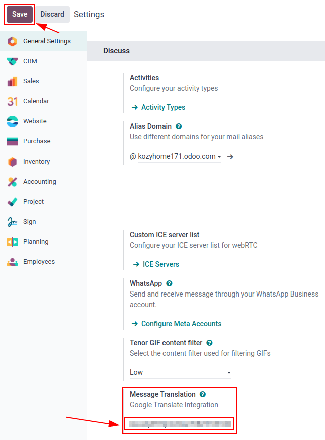 Odoo 从 *Google API 控制台*配置 API 密钥。