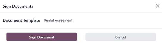 在 Odoo 租赁应用程序中弹出的签署文件弹窗。
