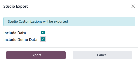 Choosing to export both data and demo data