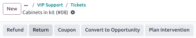 View of a Helpdesk ticket with the return button highlighted.