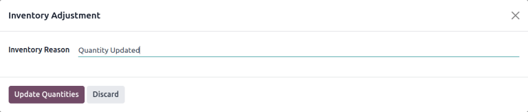 Apply all option applies the inventory adjustment once a reason is specified.
