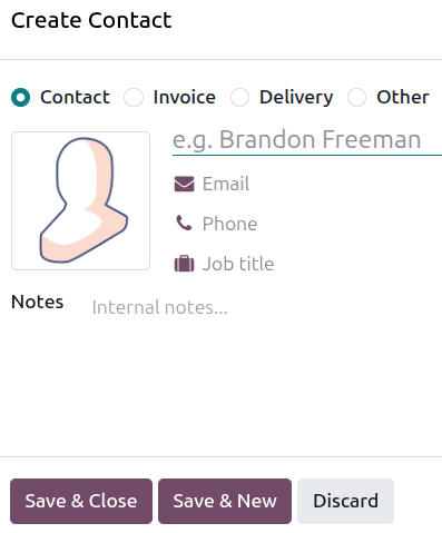 Create a new contact/address on a contact form.