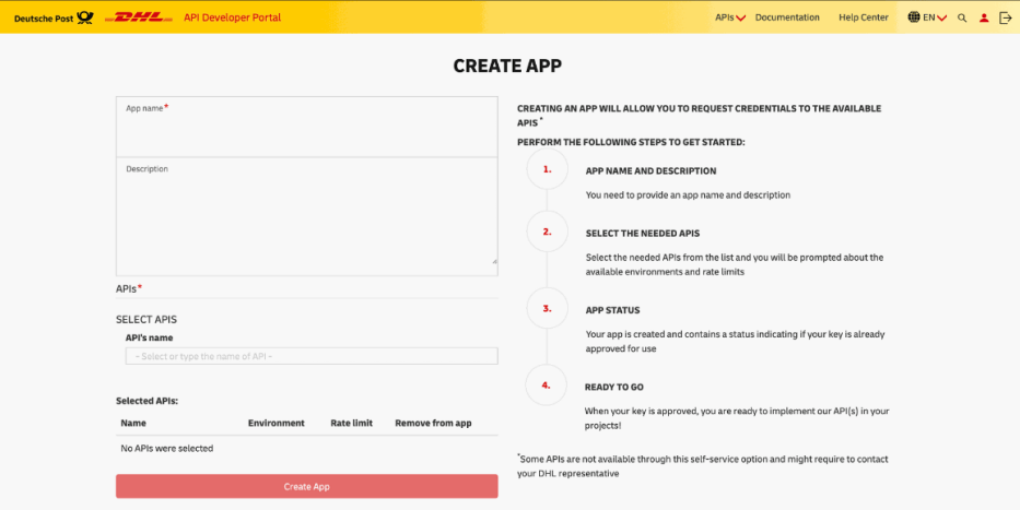 Setup to create DHL account.