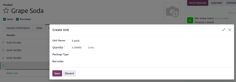 Create purchase packagings for product.