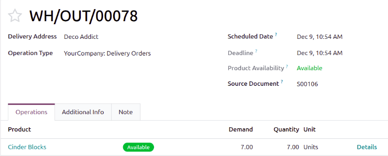 Find the Details link in the Operations tab of the delivery order.