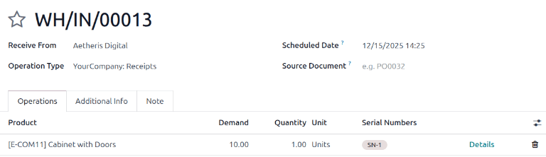 Select value for Serial Number field on receipt.